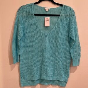 J. Jill Blue Crochet V-neck Sweater
